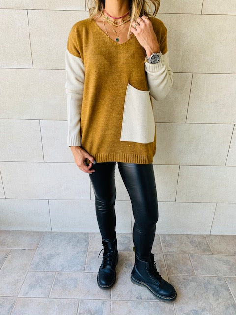 Camel Beige Pocket Sweater