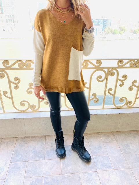 Camel Beige Pocket Sweater