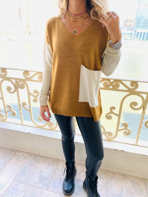 Camel Beige Pocket Sweater