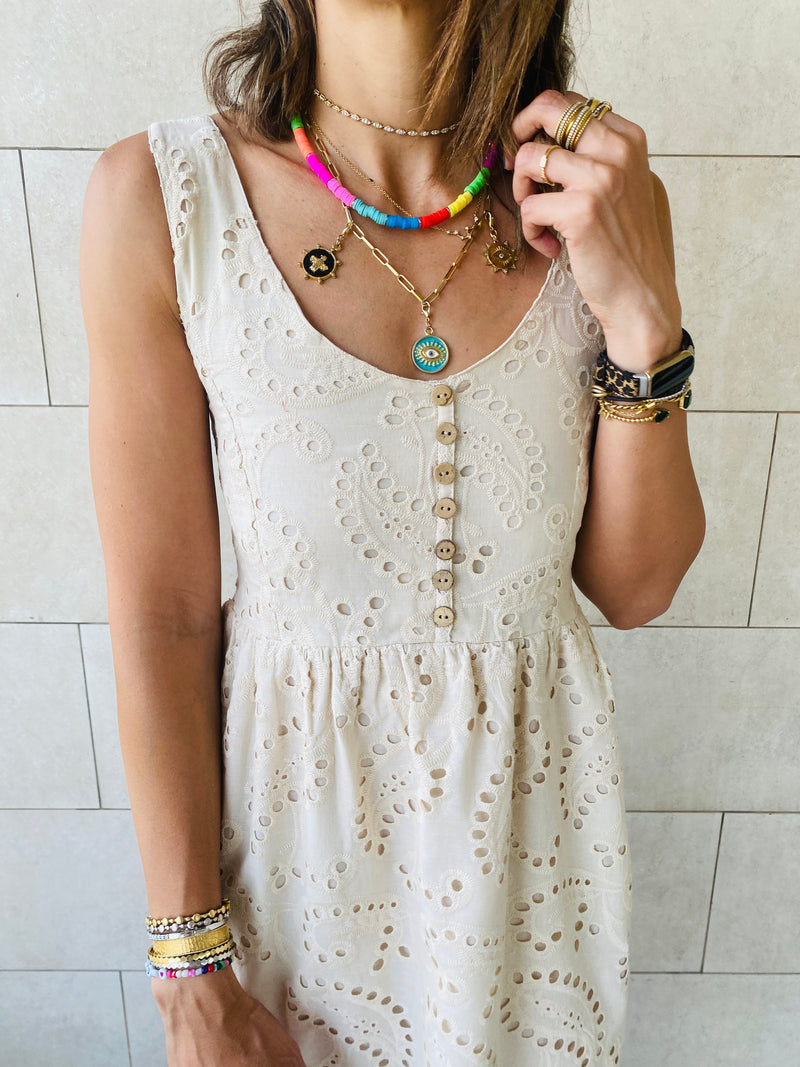 Beige Anglaise Playa Dress