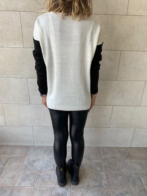 Ivory Black Pocket Sweater