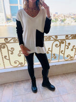 Ivory Black Pocket Sweater