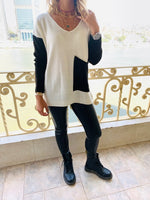 Ivory Black Pocket Sweater