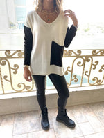 Ivory Black Pocket Sweater