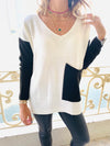 Ivory Black Pocket Sweater
