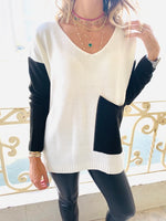 Ivory Black Pocket Sweater