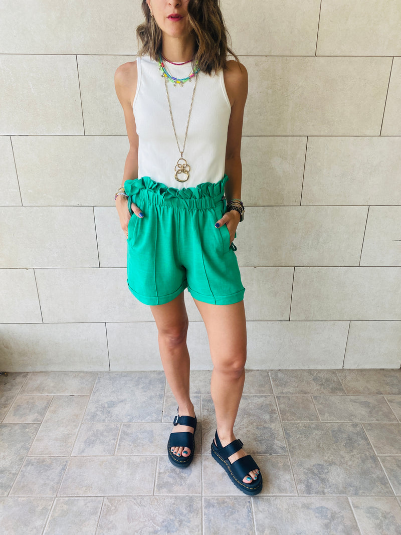 Green paperbag Linen shorts