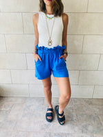 Blue Paperbag Linen Shorts