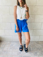 Blue Paperbag Linen Shorts