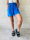 Blue Paperbag Linen Shorts