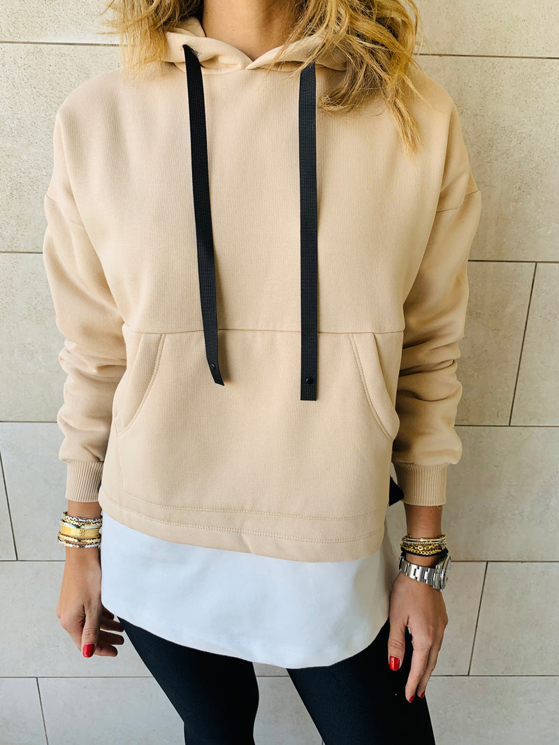 Beige Combined Hoodie