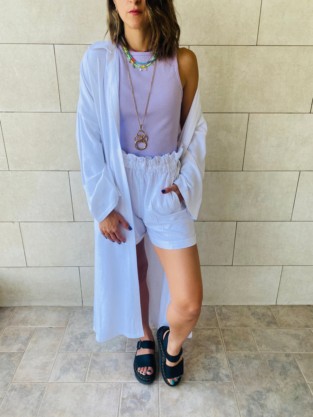 White Paperbag Linen Shorts