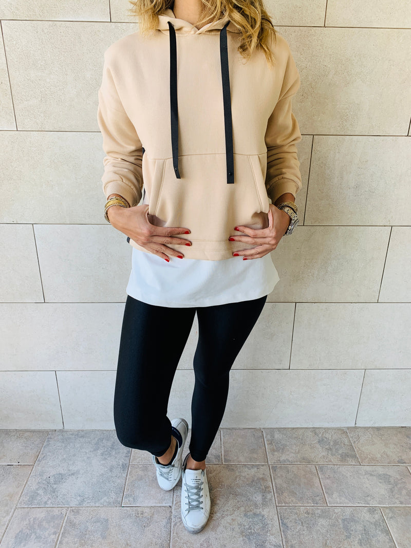 Beige Combined Hoodie