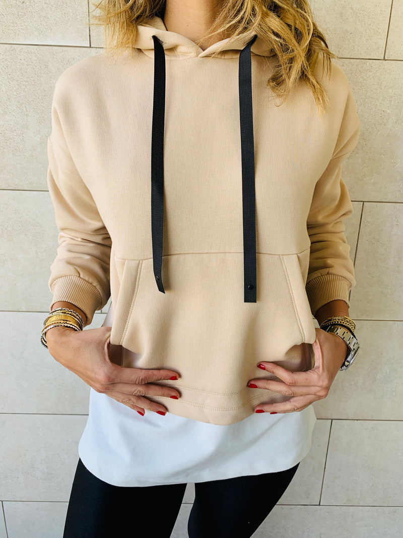 Beige Combined Hoodie
