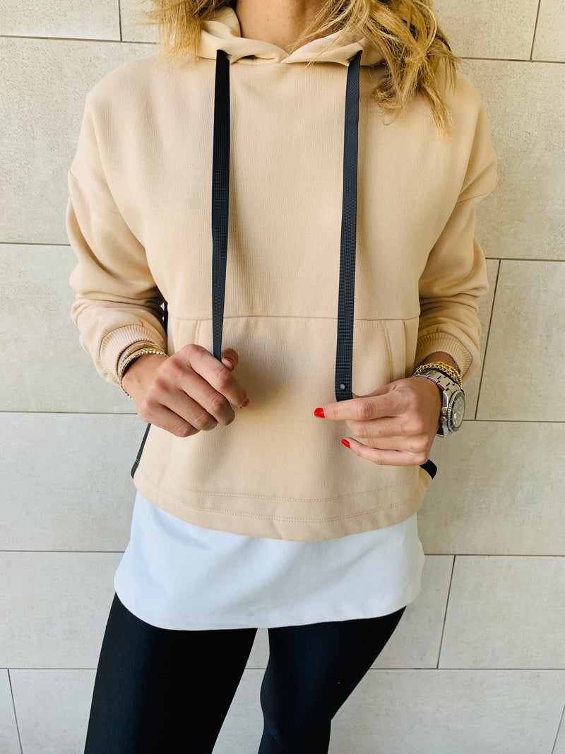 Beige Combined Hoodie