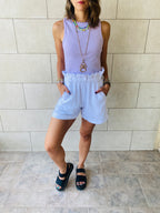 White Paperbag Linen Shorts