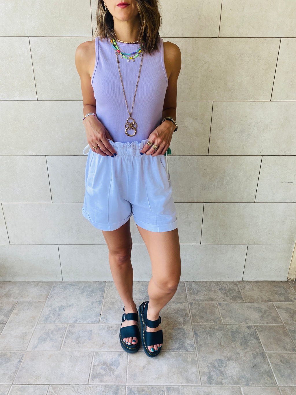 White Paperbag Linen Shorts