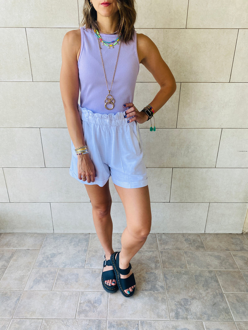 White Paperbag Linen Shorts
