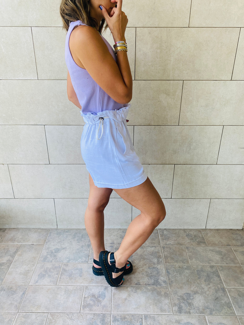 White Paperbag Linen Shorts