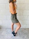 Olive Paperbag Linen Shorts