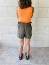 Olive Paperbag Linen Shorts