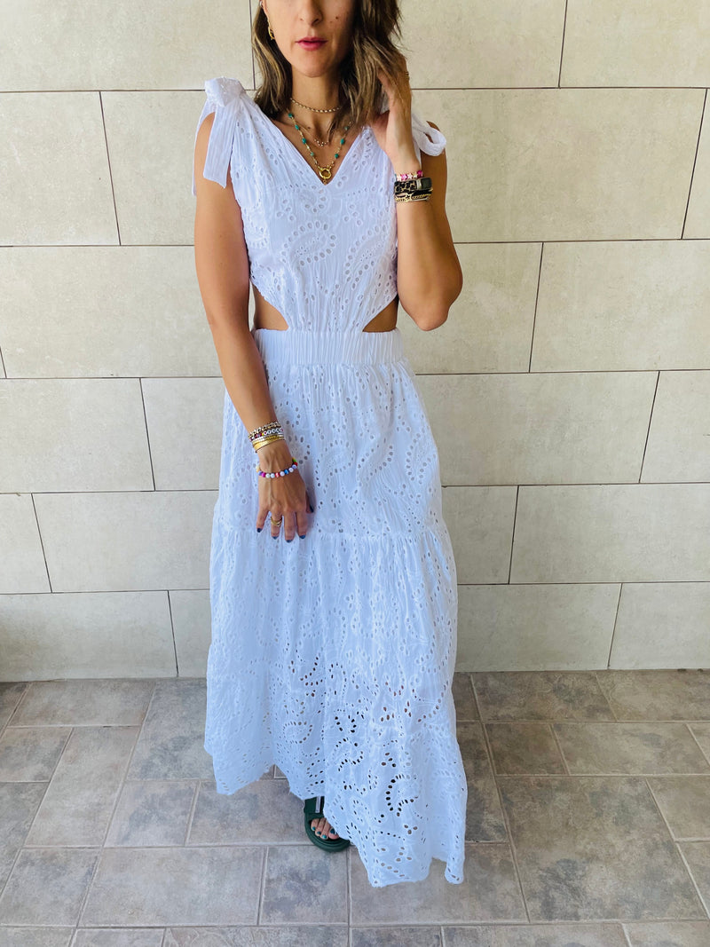 White Side Cut Out Dress