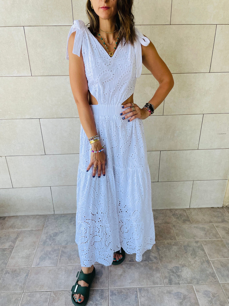 White Side Cut Out Dress