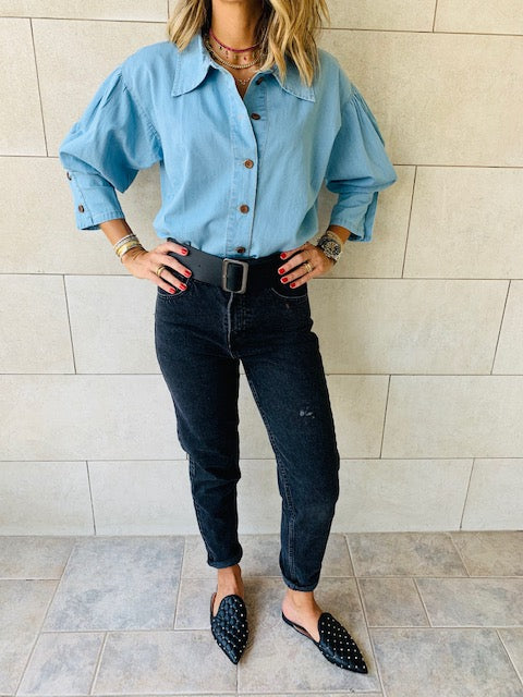 Blue Tucked In Denim Shirt