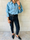 Blue Tucked In Denim Shirt