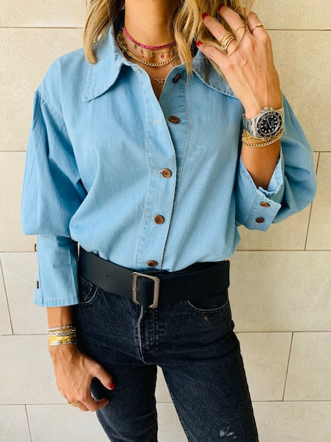 Blue Tucked In Denim Shirt