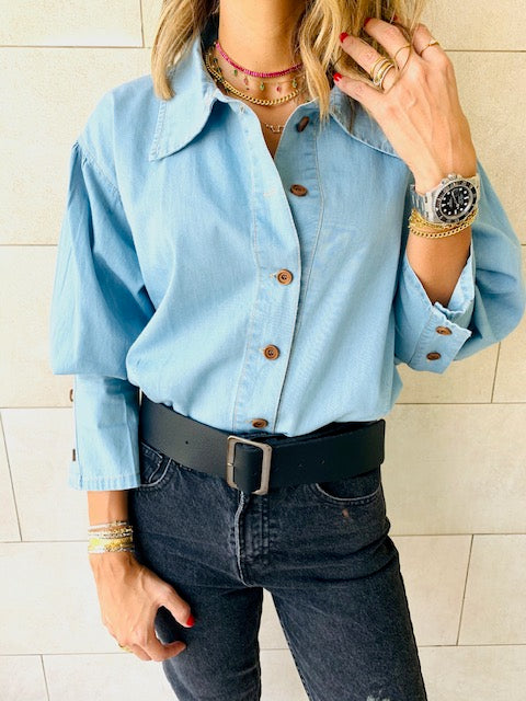 Blue Tucked In Denim Shirt