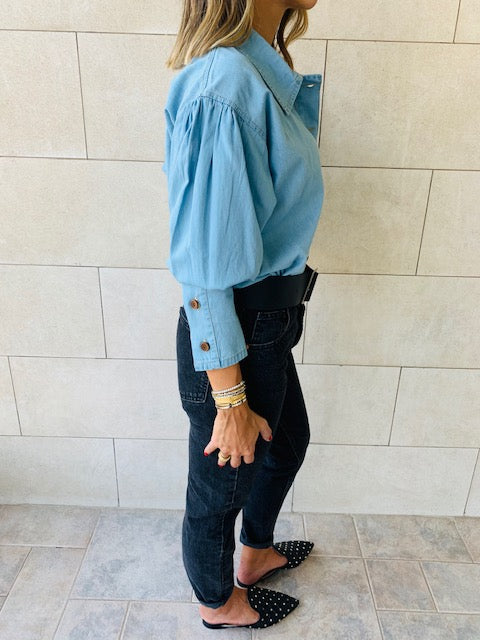 Blue Tucked In Denim Shirt