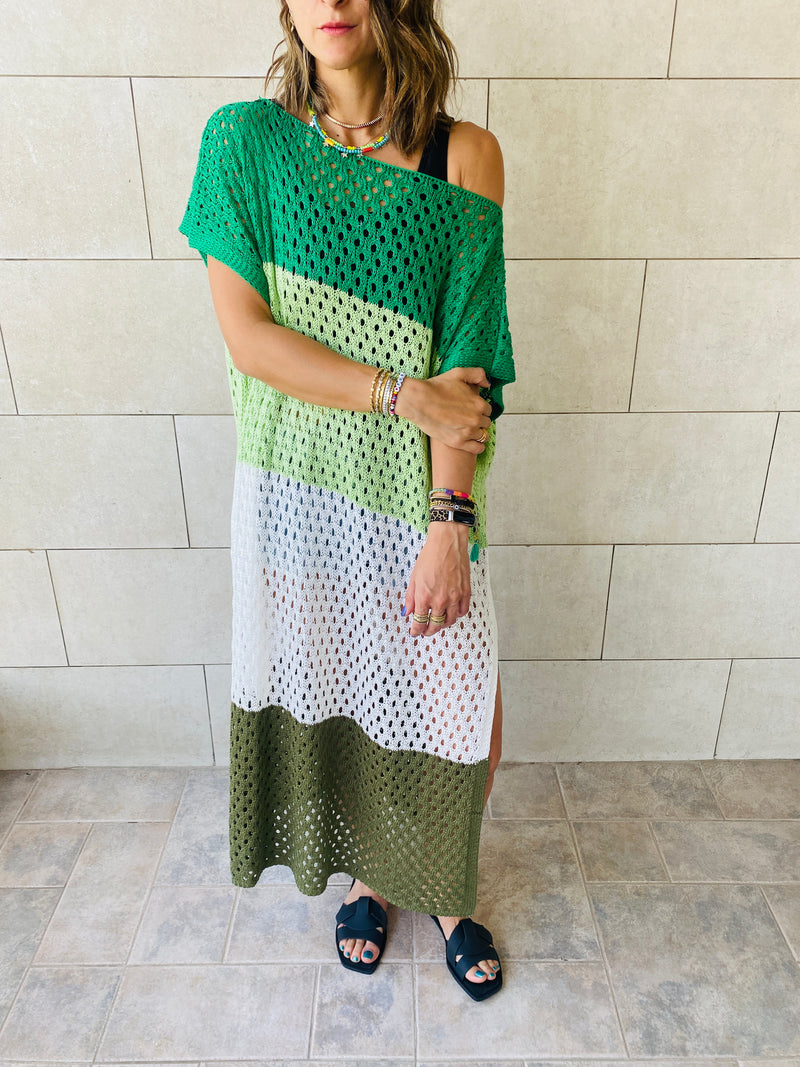 Green & Olive Color Block Crochet Dress