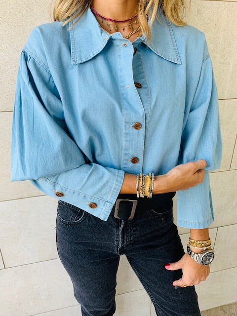 Blue Tucked In Denim Shirt