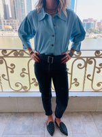 Blue Tucked In Denim Shirt
