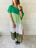 Green & Olive Color Block Crochet Dress