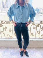 Blue Tucked In Denim Shirt