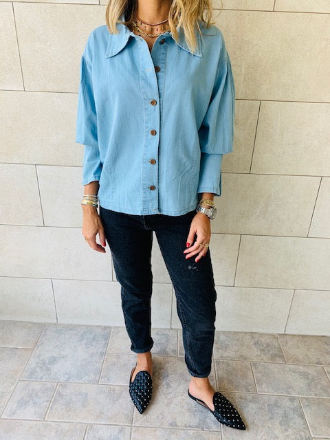 Blue Tucked In Denim Shirt