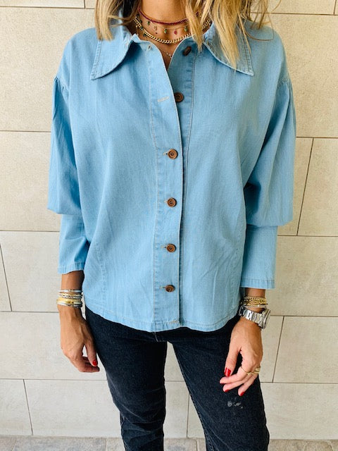 Blue Tucked In Denim Shirt