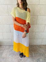 Orange & Yellow Color Block Crochet Dress