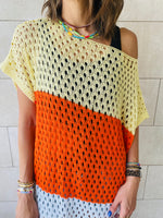 Orange & Yellow Color Block Crochet Dress