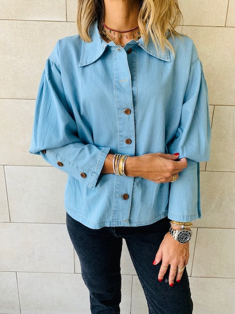 Blue Tucked In Denim Shirt