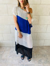 Blue & Beige Color Block Crochet Dress