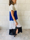 Blue & Beige Color Block Crochet Dress