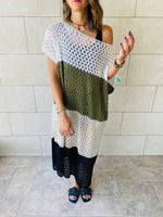 Olive & Black Color Block Crochet Dress