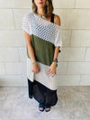 Olive & Black Color Block Crochet Dress