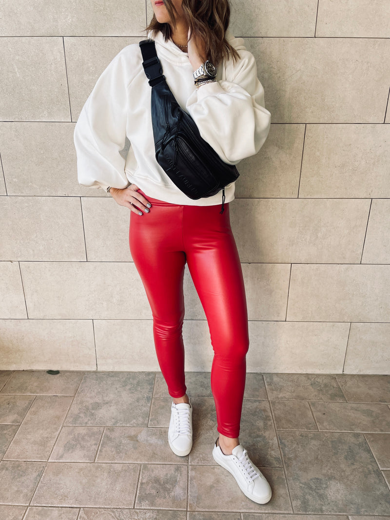 Red Frillu Leather Signature Fit Leggings