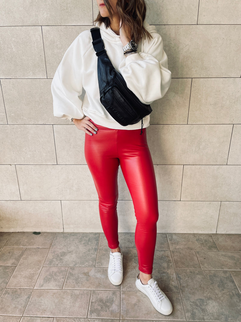 Red Frillu Leather Signature Fit Leggings