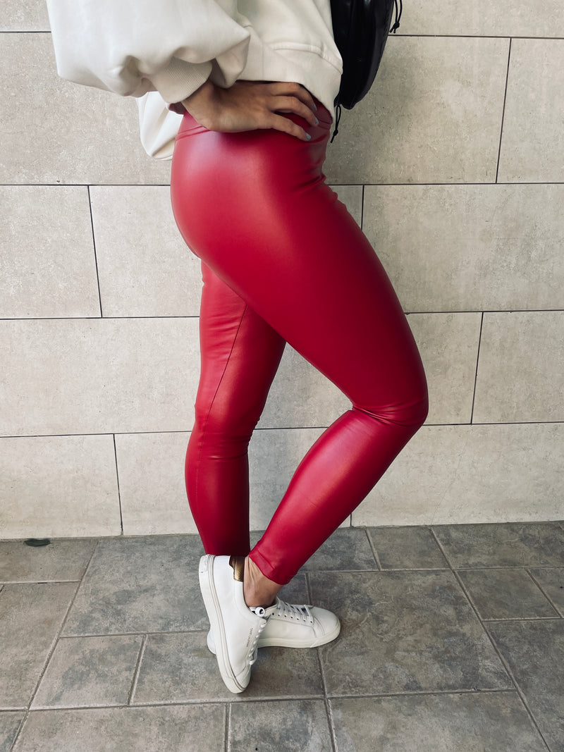 Red Frillu Leather Signature Fit Leggings