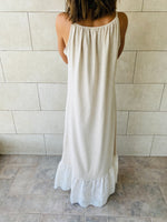 Beige Linen Bottom Detailed Dress